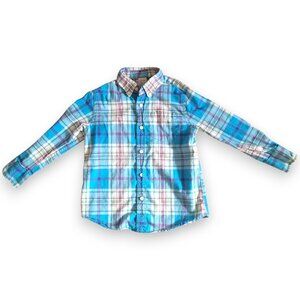 J Crew Crewcuts Boys 4-5 Blue Plaid Button Up Shirt Long Sleeve EUC